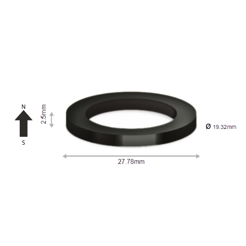 High-Performance N48H Neodymium Rare Earth Ring Magnet D27.78 x D19.32 x 2.5 mm | Durable &Versatile for Multiple Applications