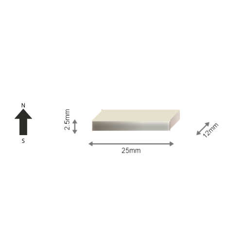 High-Performance 46H Neodymium Rare Earth Rectangular Magnet 25 x 12 x 2.5 mm | Durable & Versatile for Multiple Applications
